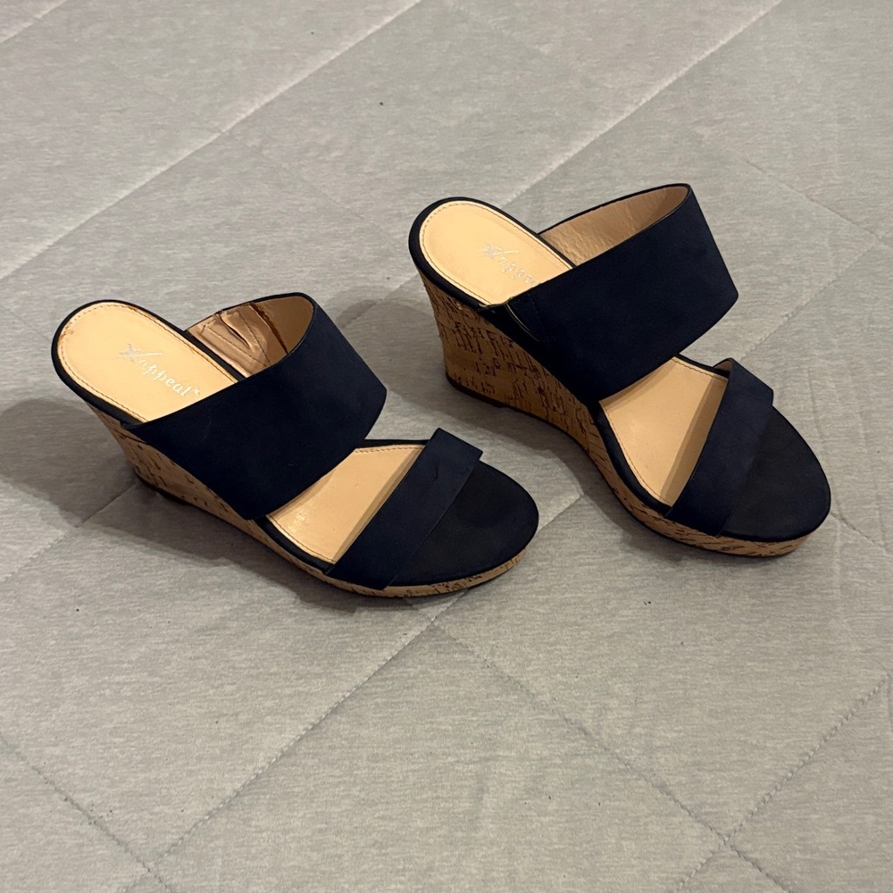 Xappeal Navy and Tan Wedge Sandals
